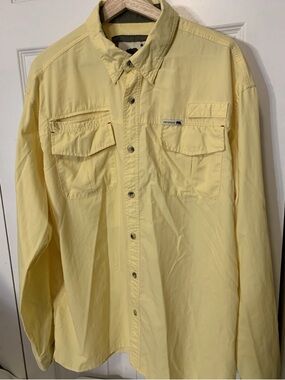Dakota Grizzly Mens Sz XL Button Shirt Yellow Long‎ Sleeve Zip Pockets Outdoor